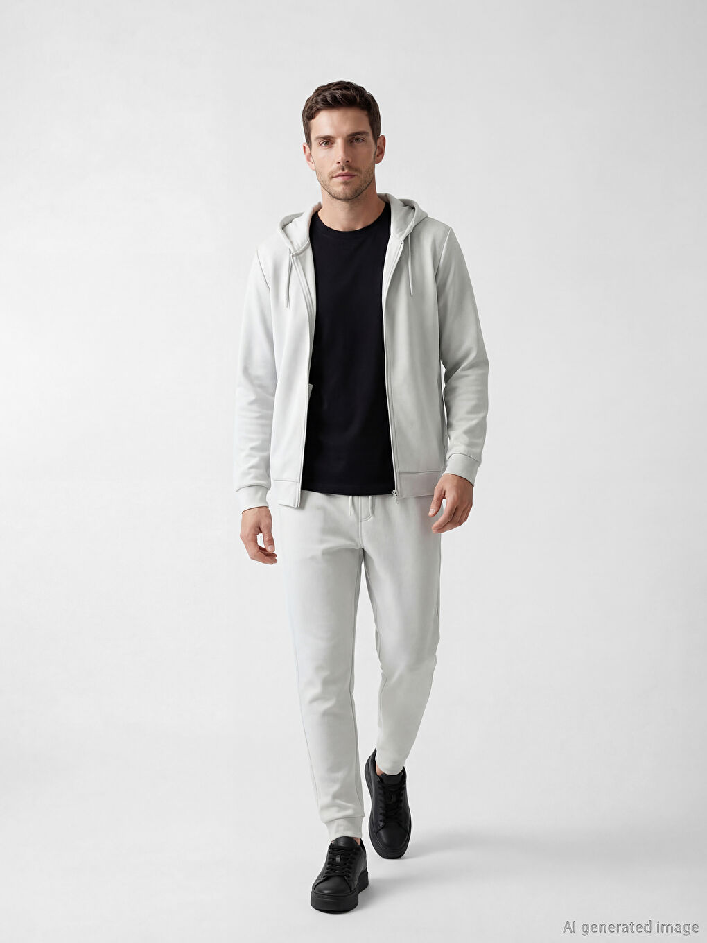 Gri Kapüşonlu Erkek Fermuarlı Sweatshirt-1