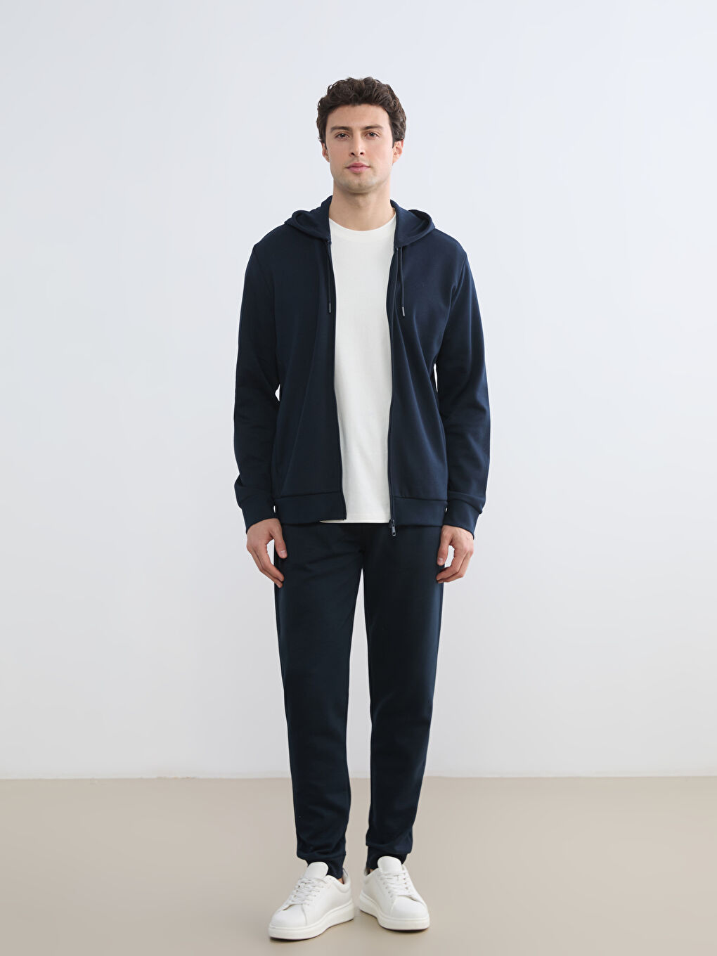 Lacivert Kapüşonlu Erkek Fermuarlı Sweatshirt-1