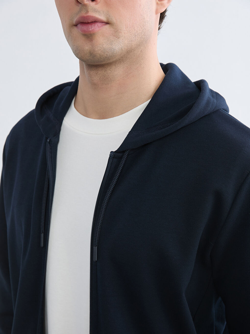 Lacivert Kapüşonlu Erkek Fermuarlı Sweatshirt-2