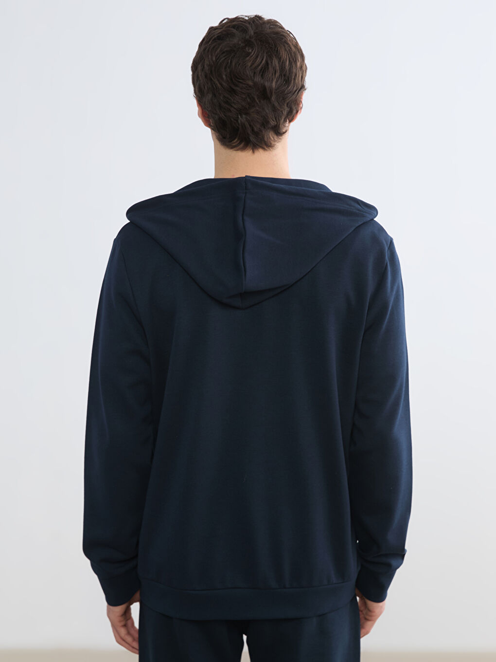 Lacivert Kapüşonlu Erkek Fermuarlı Sweatshirt-3