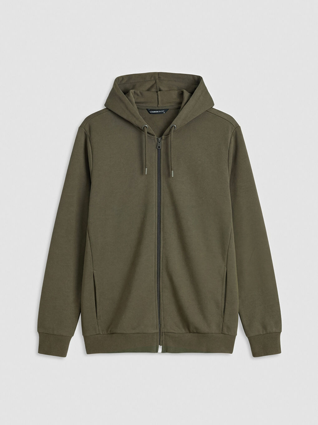 Haki Kapüşonlu Erkek Fermuarlı Sweatshirt