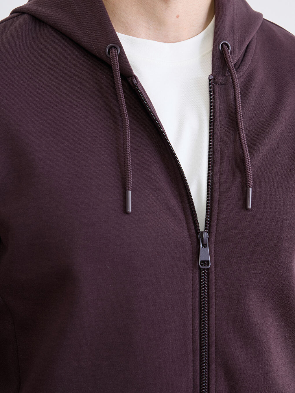 Mürdüm Kapüşonlu Erkek Fermuarlı Sweatshirt-2