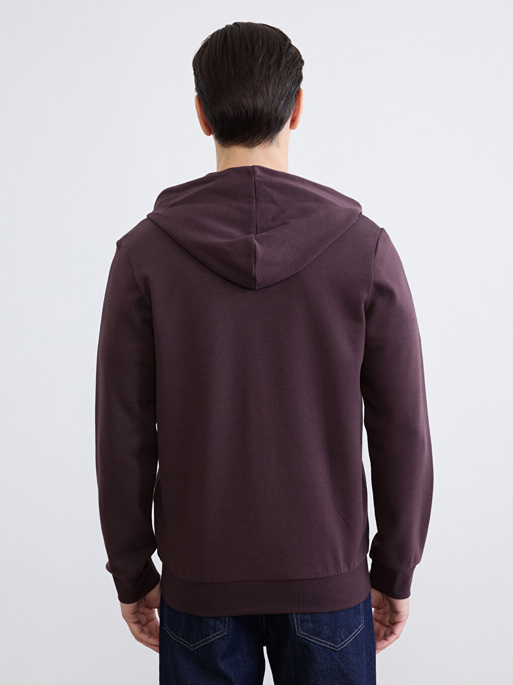 Mürdüm Kapüşonlu Erkek Fermuarlı Sweatshirt-3