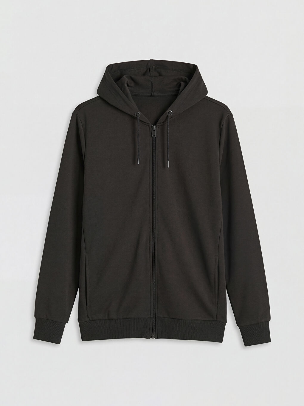 Kahverengi Kapüşonlu Erkek Fermuarlı Sweatshirt