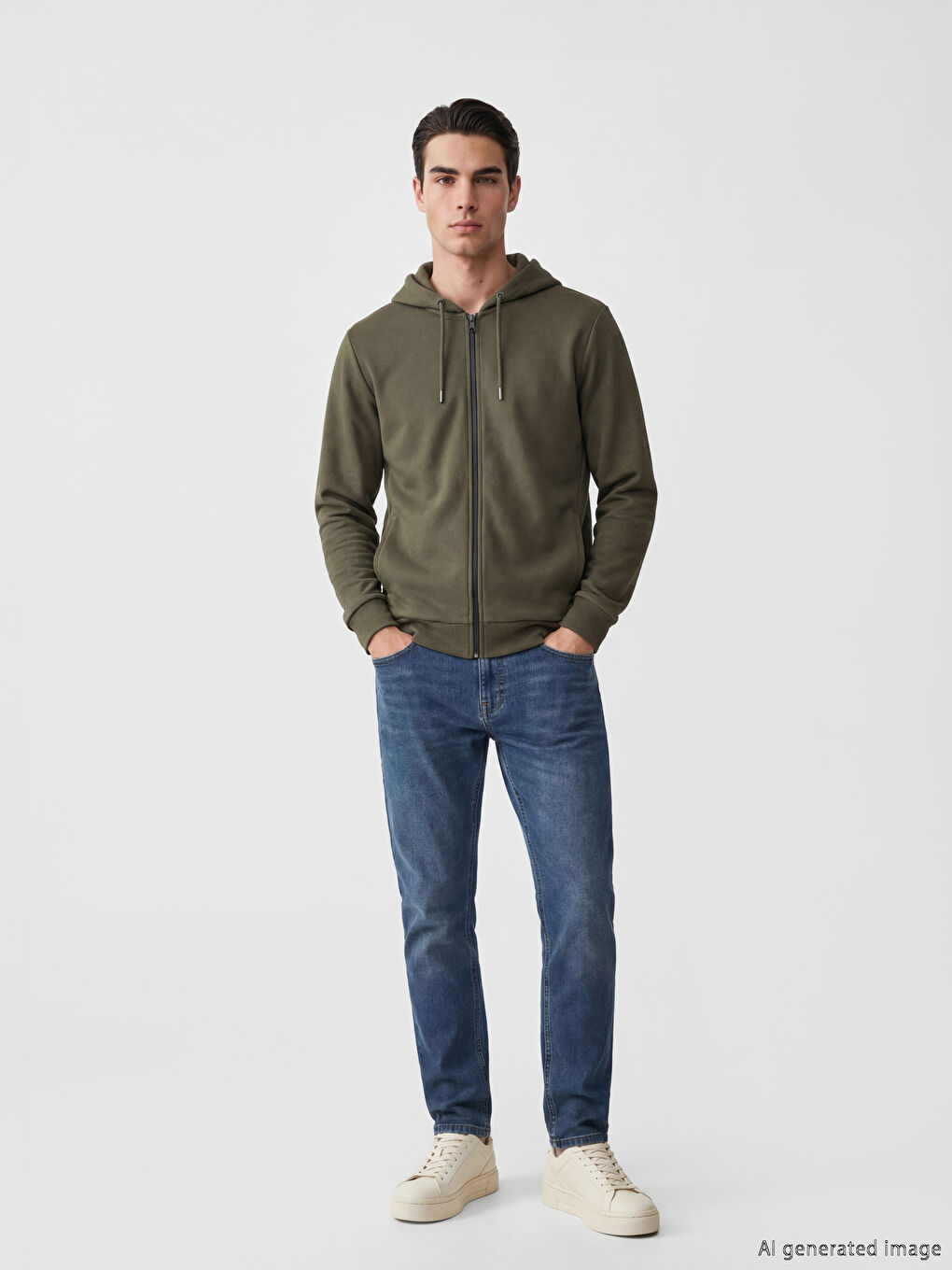 Haki Erkek Fermuarlı Sweatshirt-1