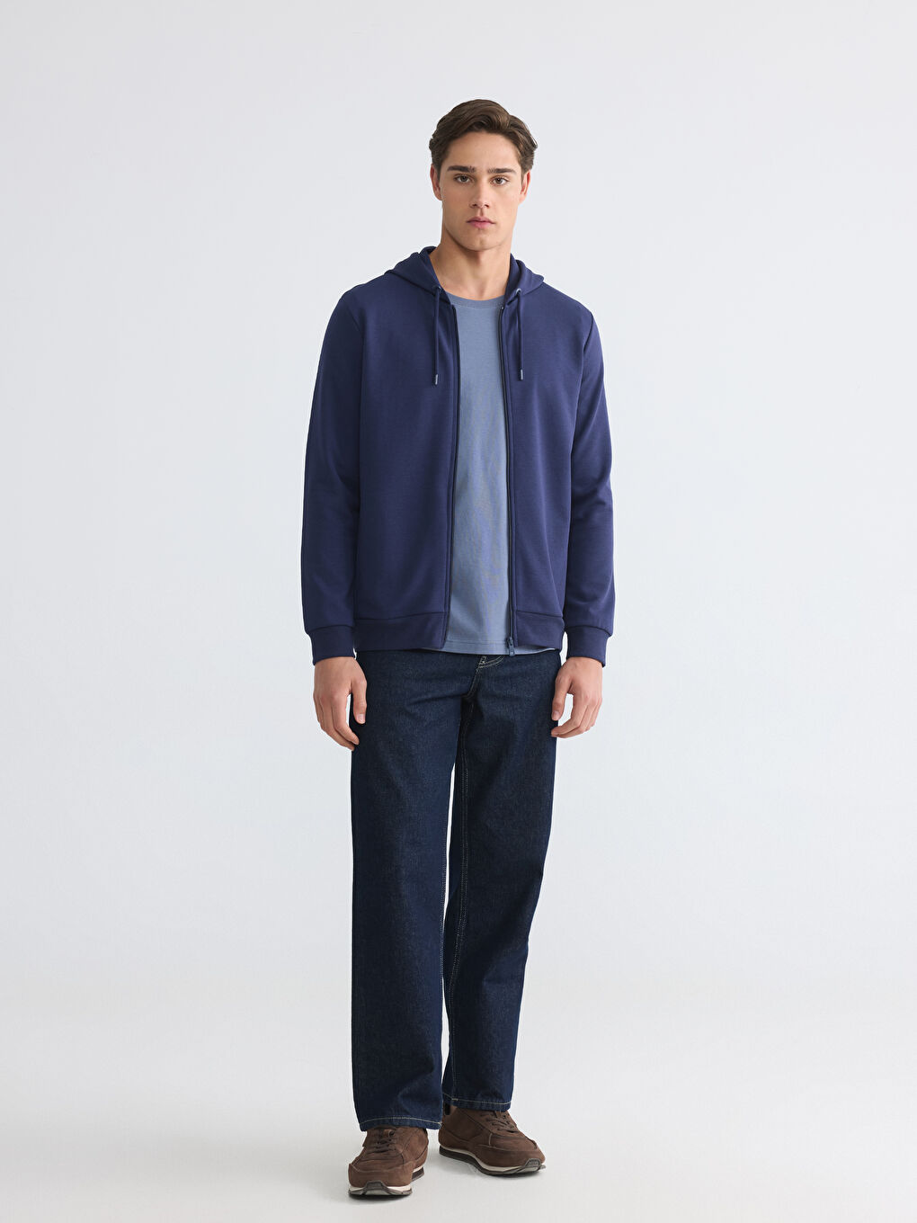 Lacivert Erkek Fermuarlı Sweatshirt-1