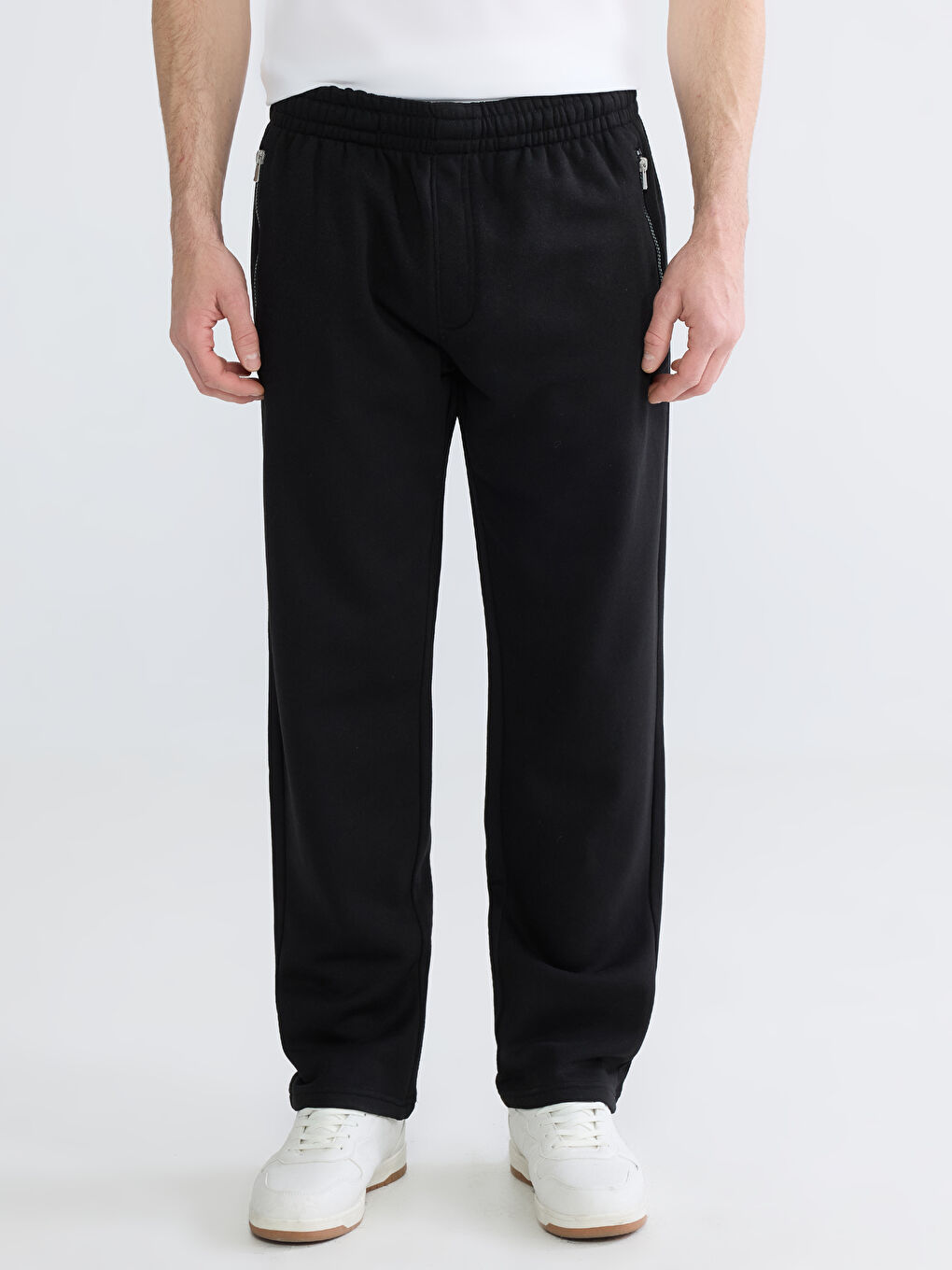 Siyah Standart Kalıp Erkek Kalın Eşofman Altı-1