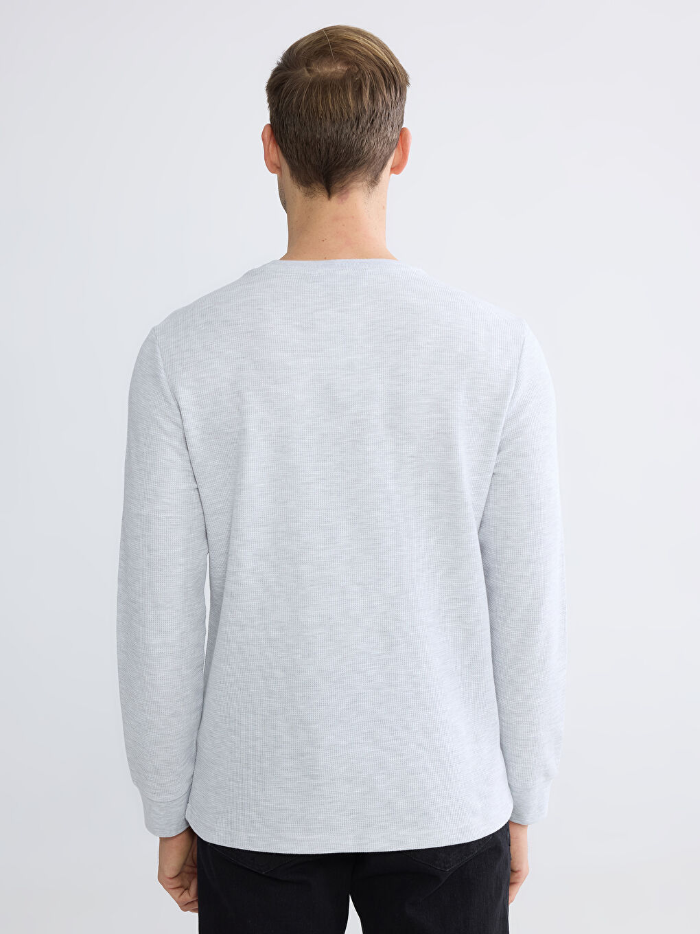 Bej Bisiklet Yaka Erkek Sweatshirt-3