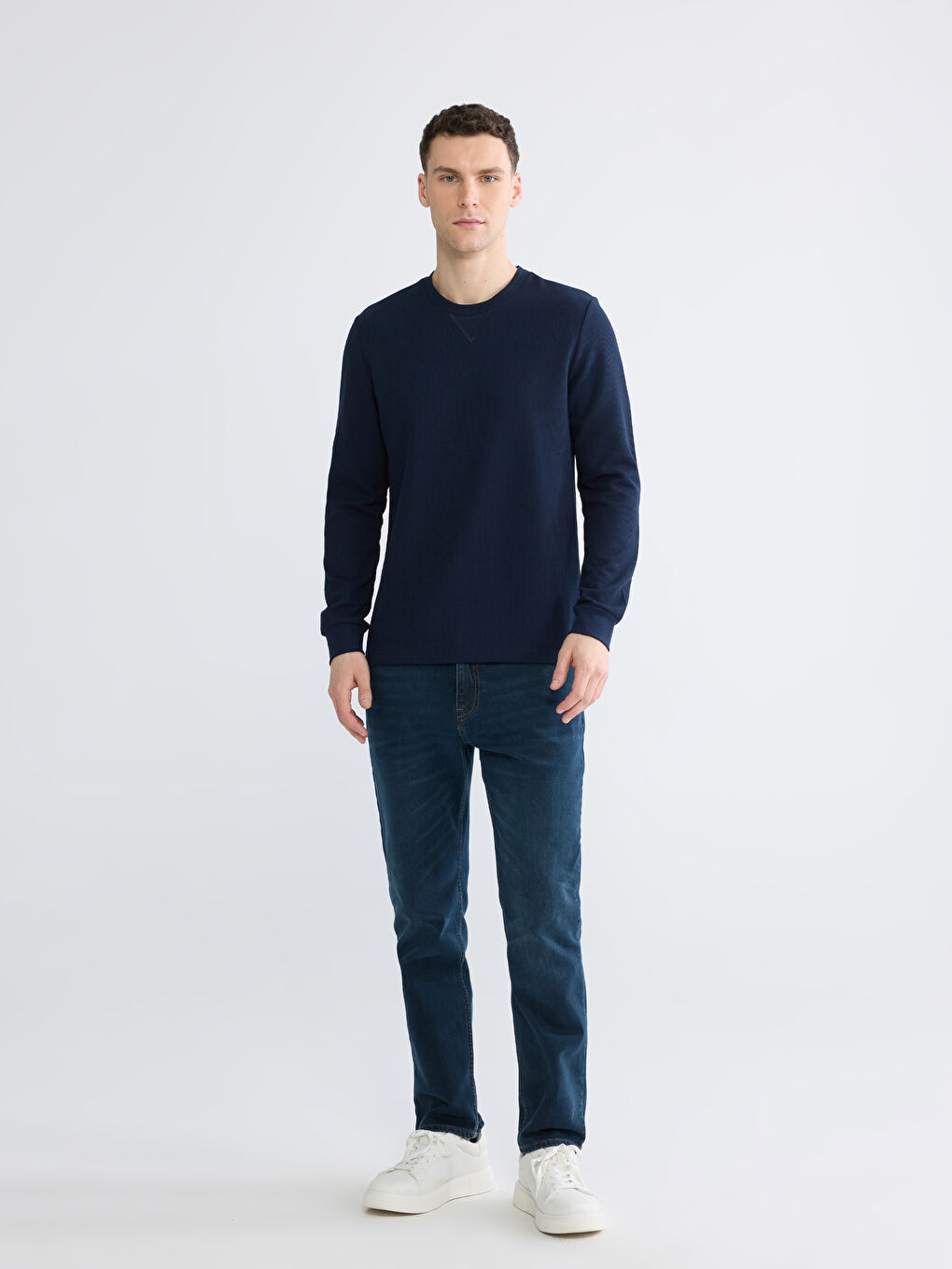 Lacivert Bisiklet Yaka Erkek Sweatshirt-1