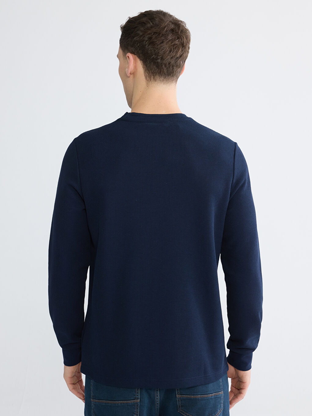 Lacivert Bisiklet Yaka Erkek Sweatshirt-3