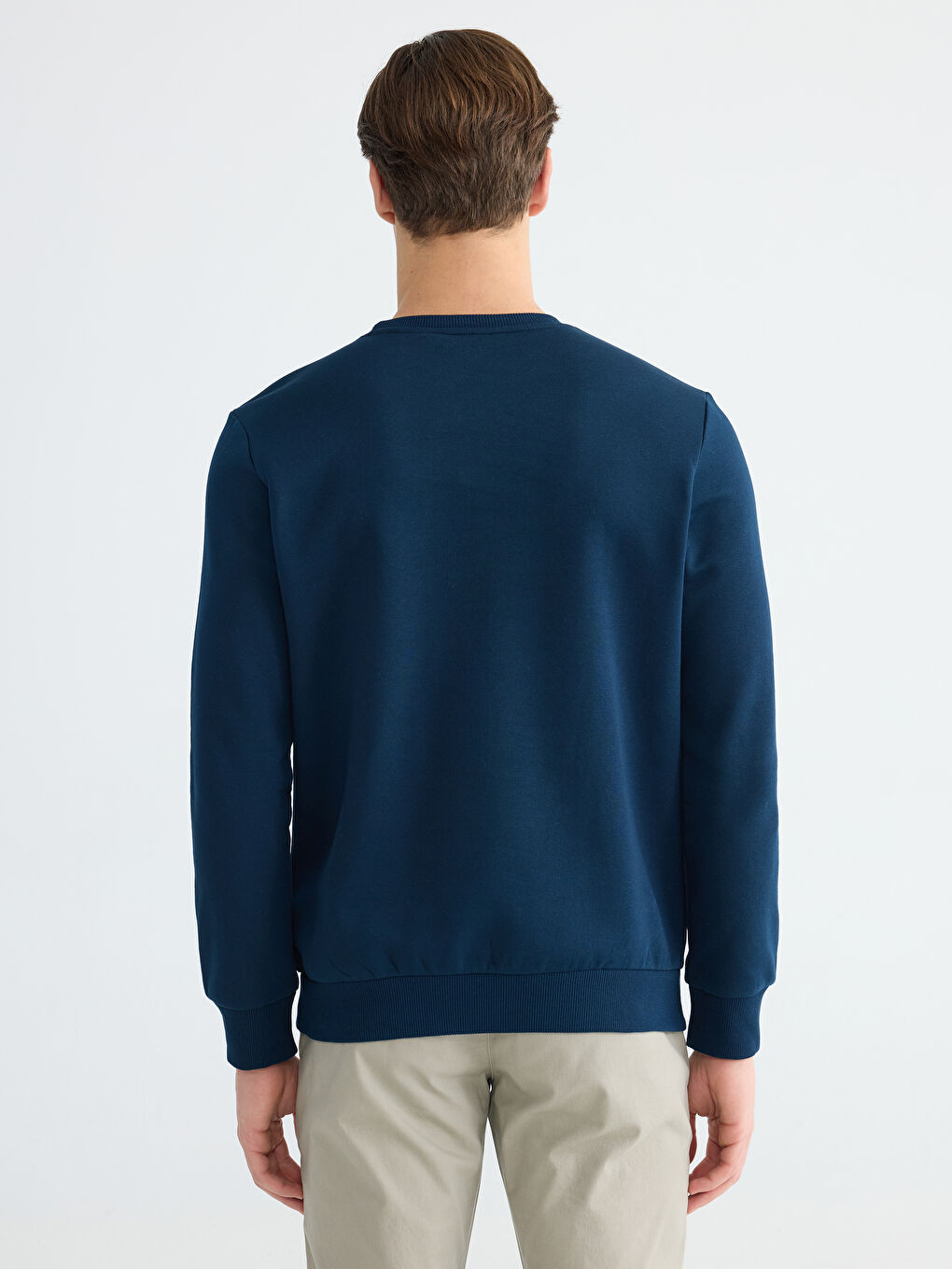 Lacivert Bisiklet Yaka Baskılı Erkek Kalın Sweatshirt-3