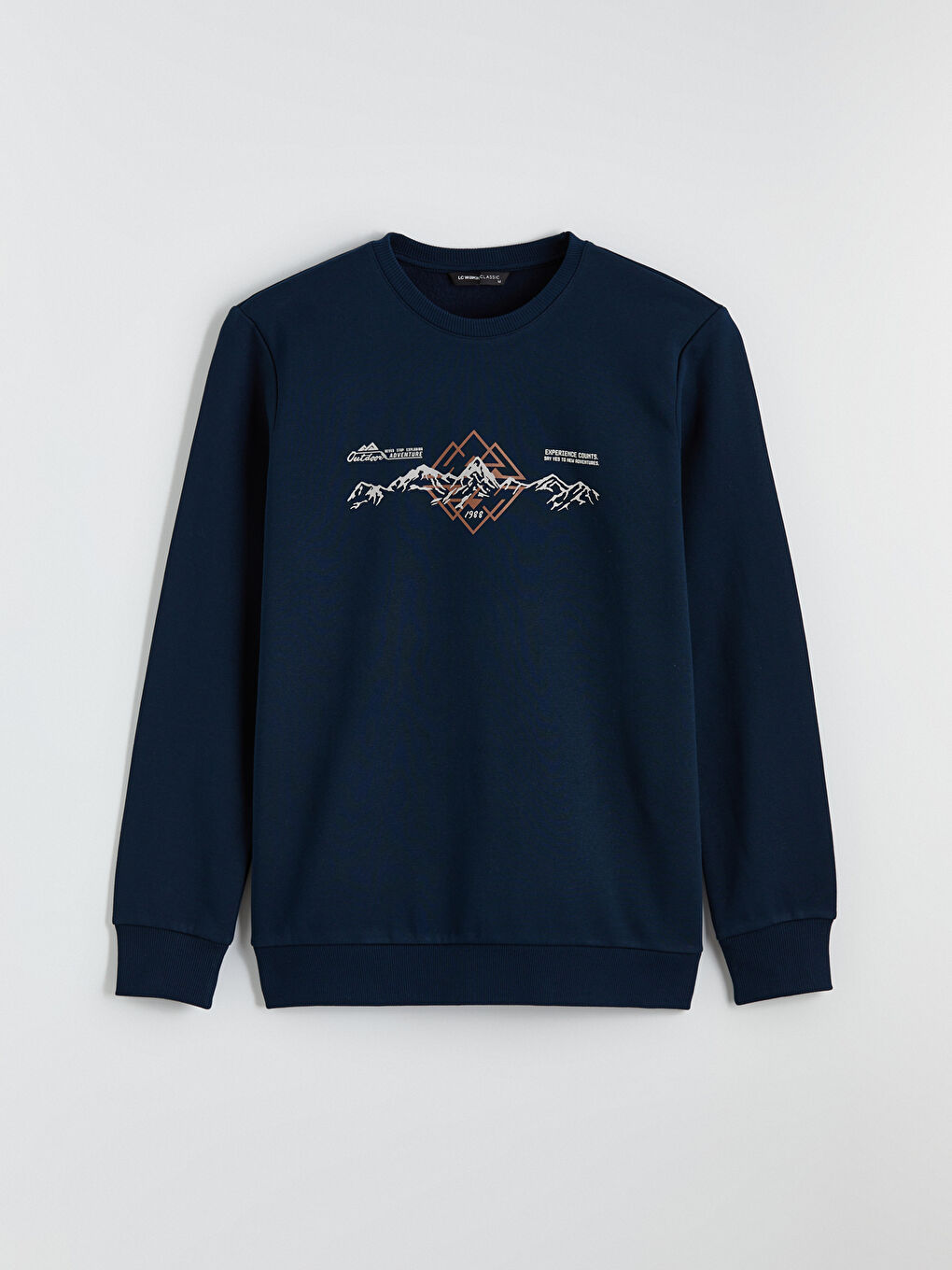 Lacivert Bisiklet Yaka Baskılı Erkek Kalın Sweatshirt-4