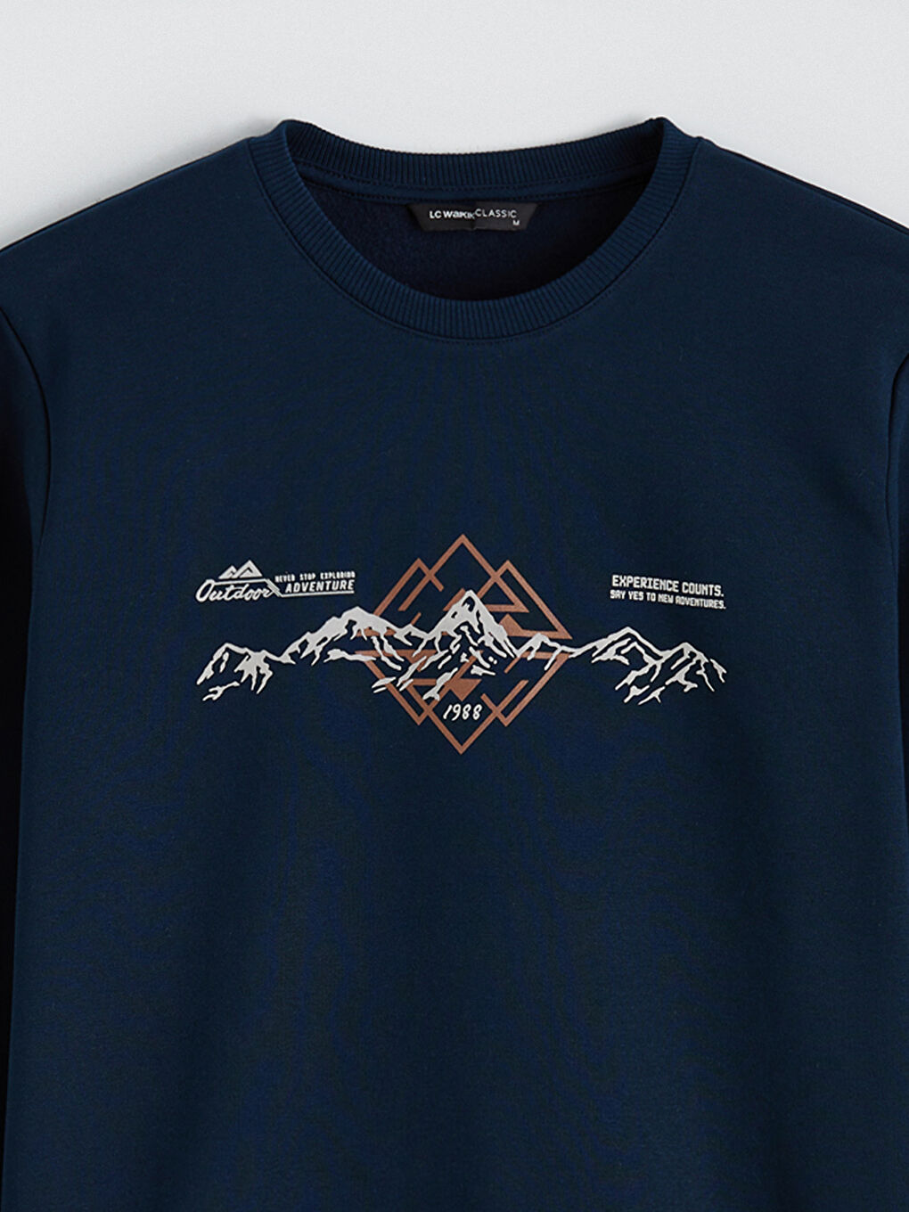 Lacivert Bisiklet Yaka Baskılı Erkek Kalın Sweatshirt-5