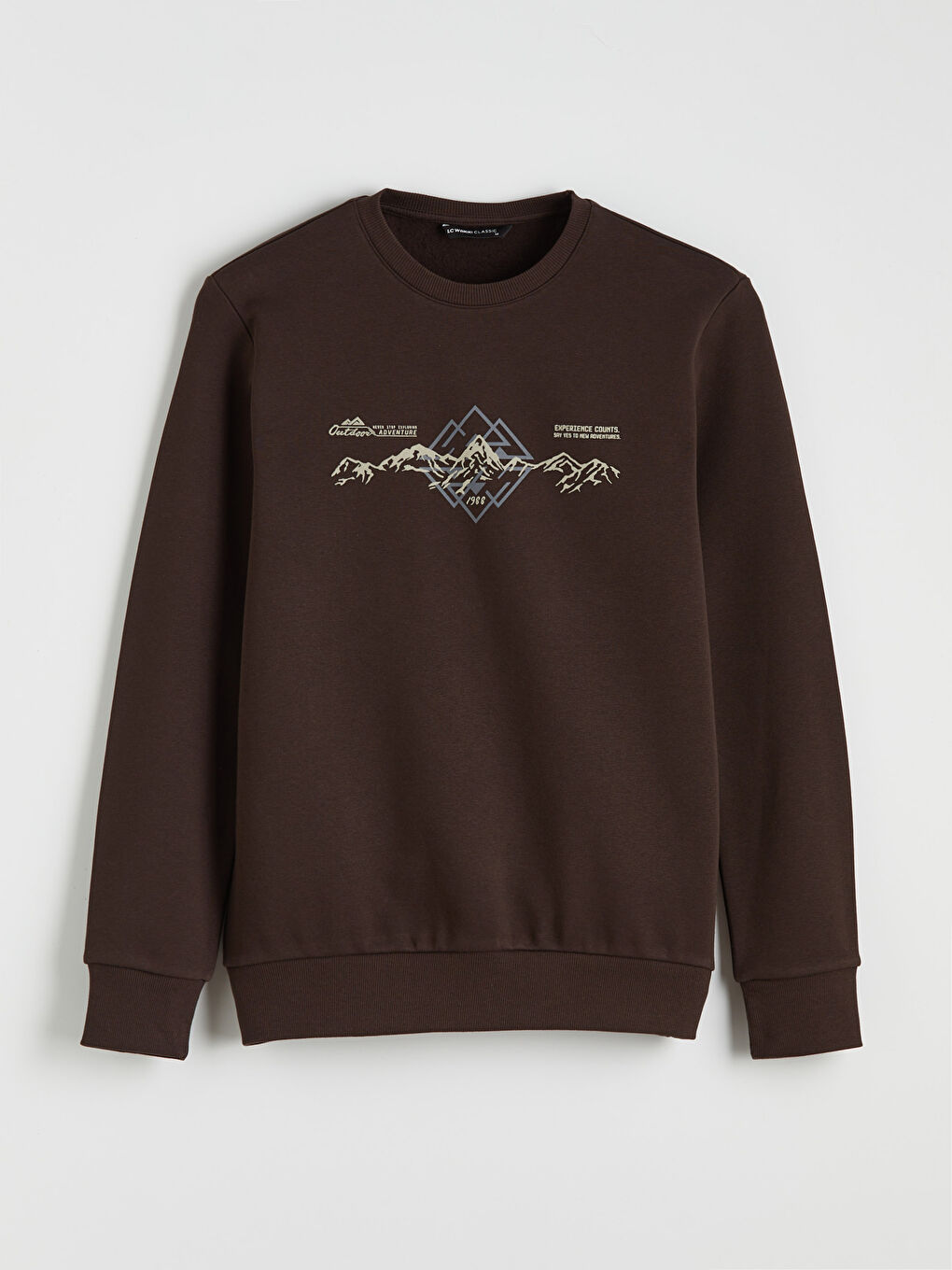 Kahverengi Bisiklet Yaka Baskılı Erkek Sweatshirt