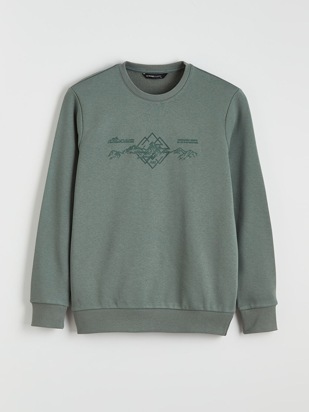 Yeşil Bisiklet Yaka Baskılı Erkek Sweatshirt