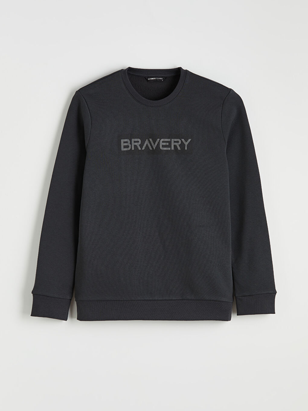 Antrasit Bisiklet Yaka Baskılı Erkek Kalın Sweatshirt