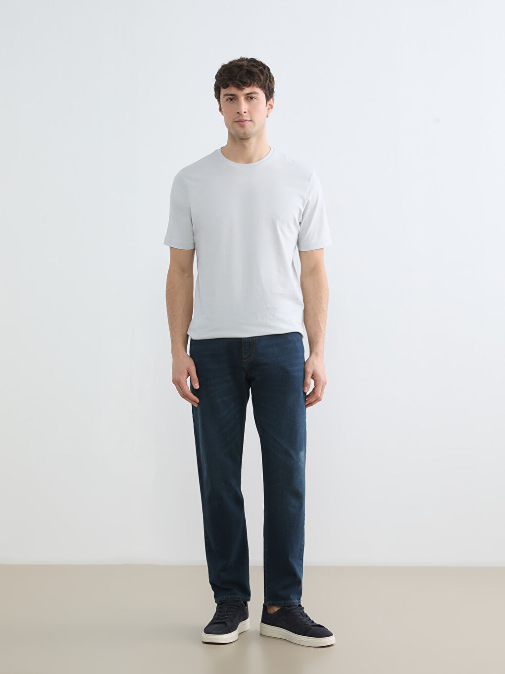 Gri Bisiklet Yaka Penye Erkek Tişört-2