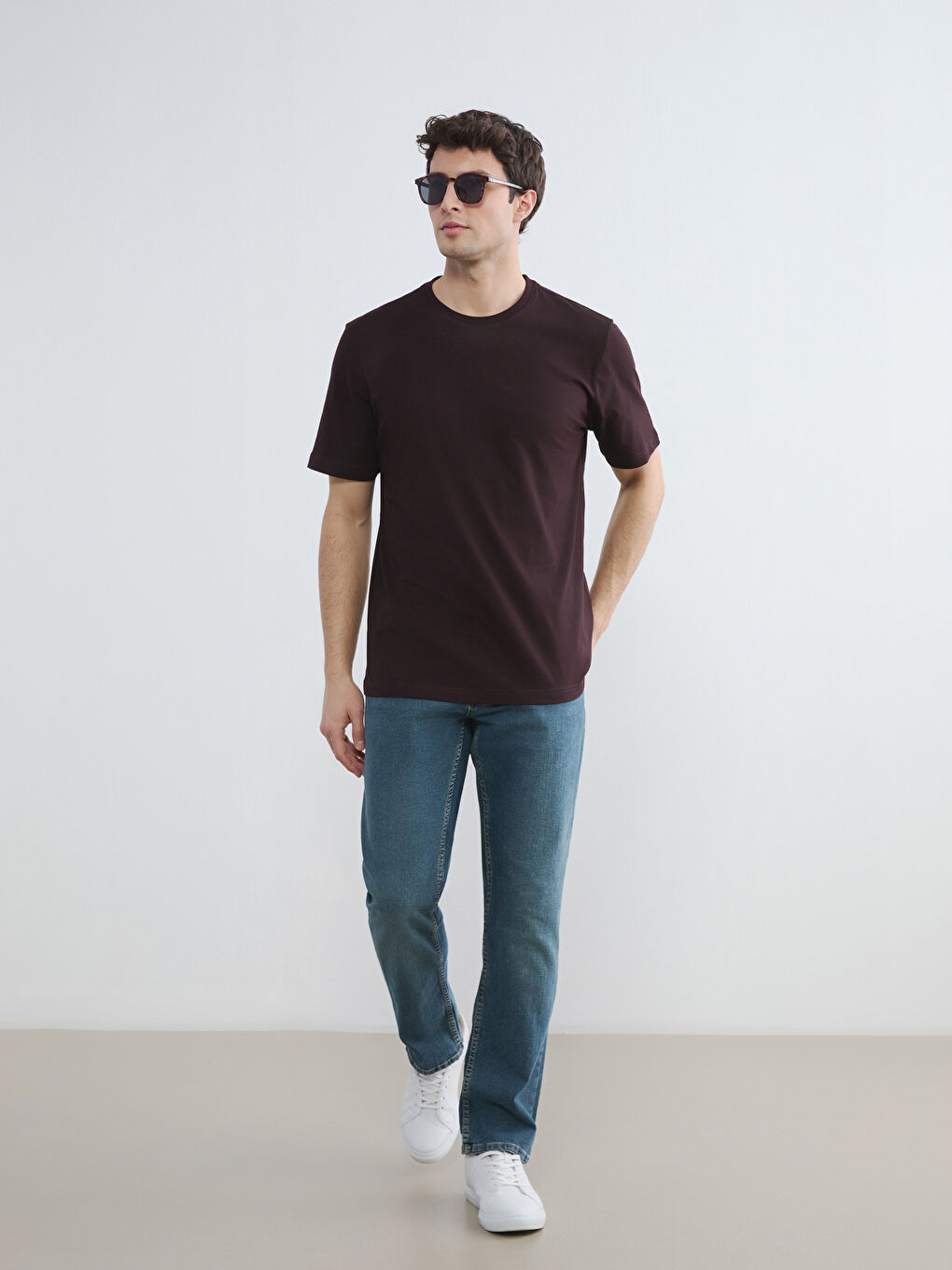 Mürdüm Bisiklet Yaka Erkek Penye Tişört-2