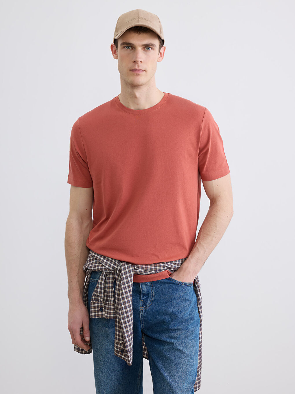 Kahverengi Bisiklet Yaka Penye Erkek Tişört