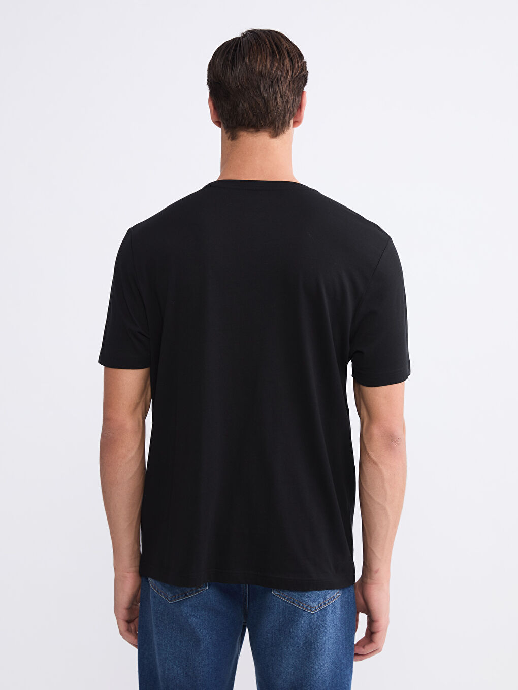 Siyah Bisiklet Yaka Penye Erkek Tişört-3