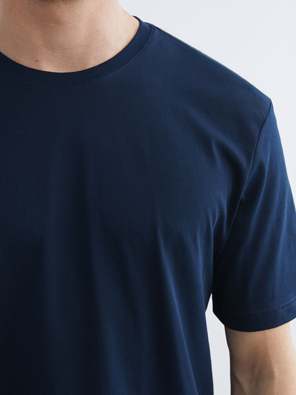 Lacivert Bisiklet Yaka Penye Erkek Tişört-2