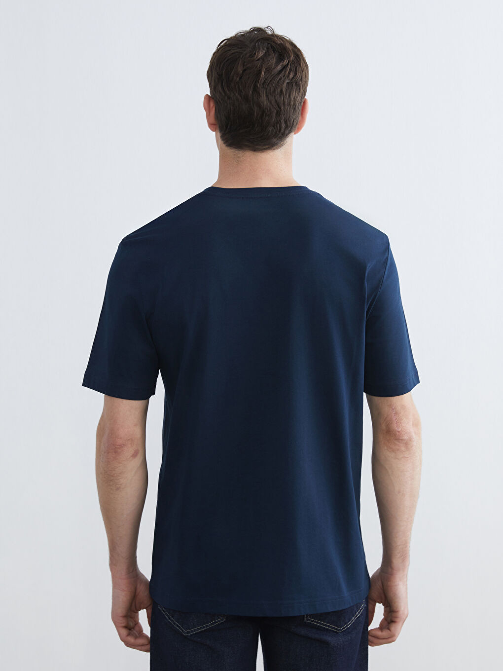 Lacivert Bisiklet Yaka Penye Erkek Tişört-3