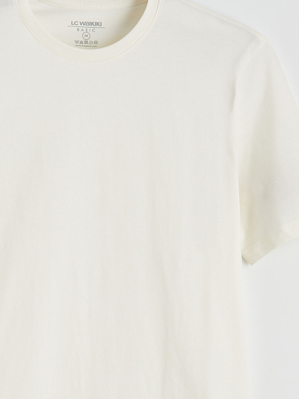 Ekru Bisiklet Yaka Penye Erkek Tişört-1