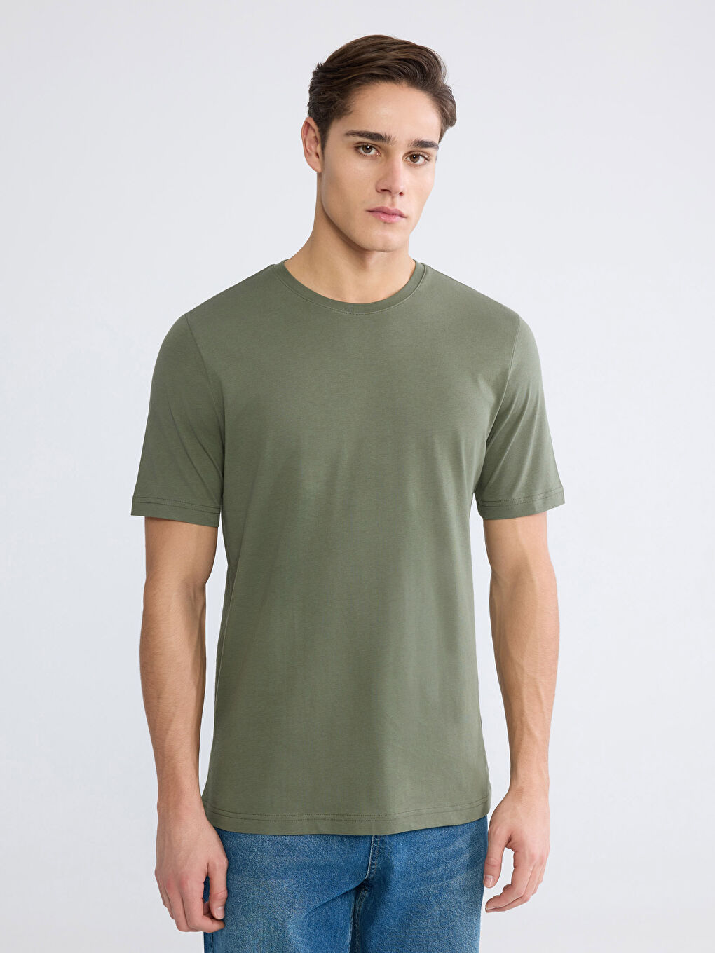 Haki Bisiklet Yaka Penye Erkek Tişört