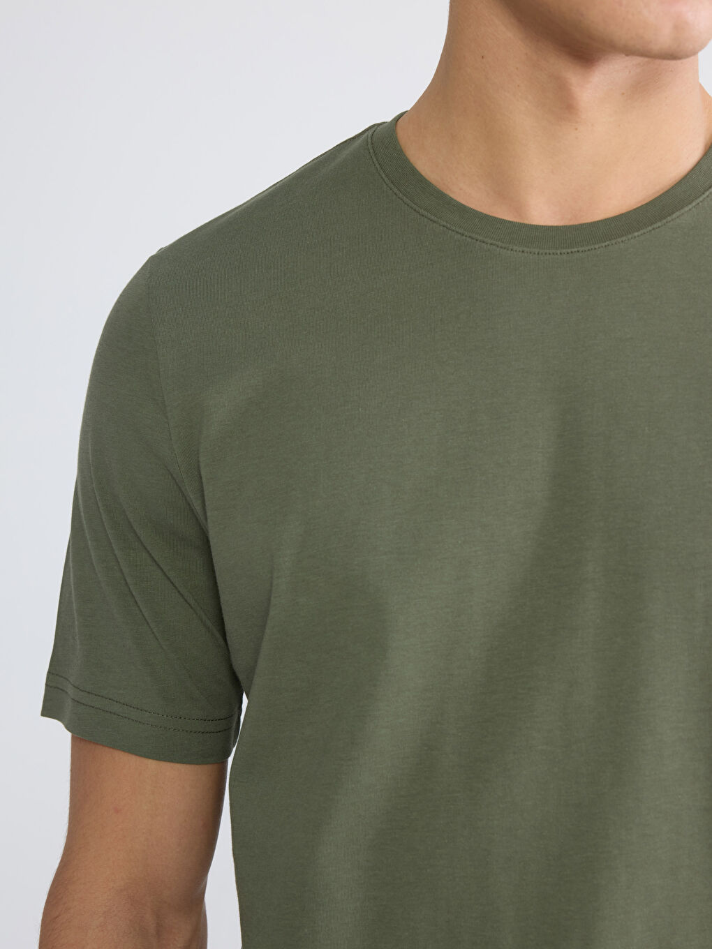 Haki Bisiklet Yaka Penye Erkek Tişört-2