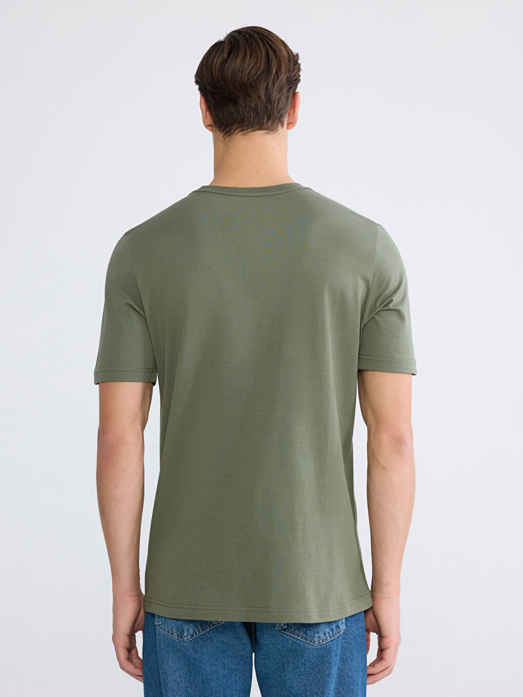 Haki Bisiklet Yaka Penye Erkek Tişört-3