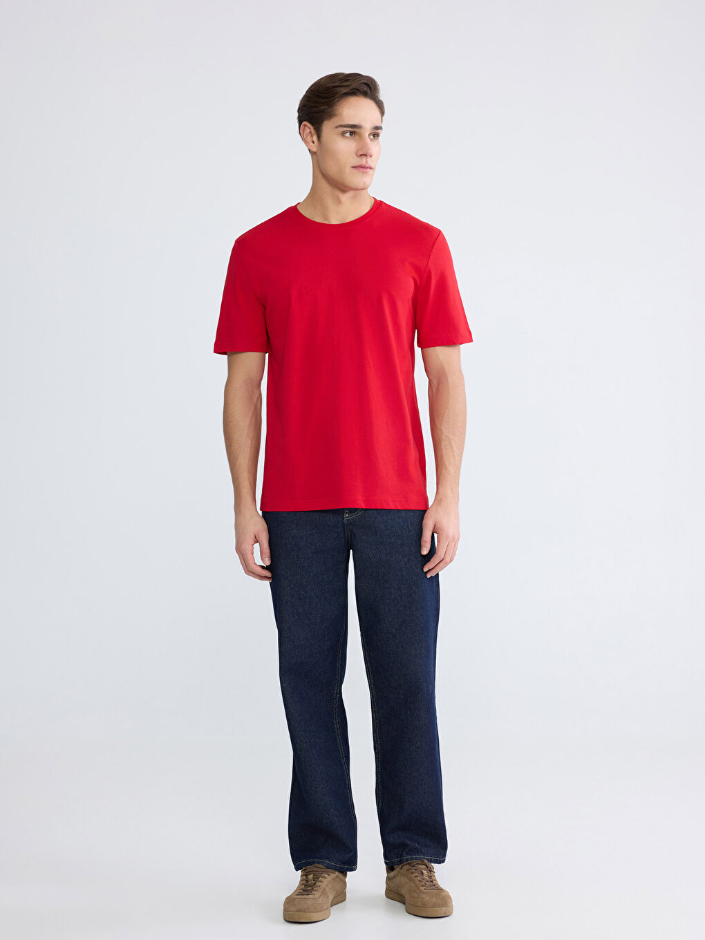 Kırmızı Bisiklet Yaka Penye Erkek Tişört-1