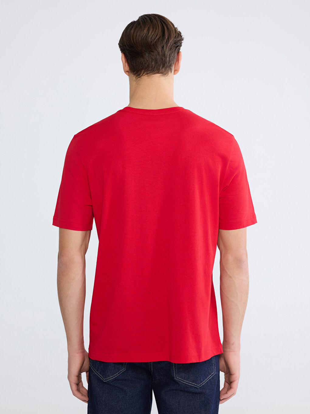 Kırmızı Bisiklet Yaka Penye Erkek Tişört-3