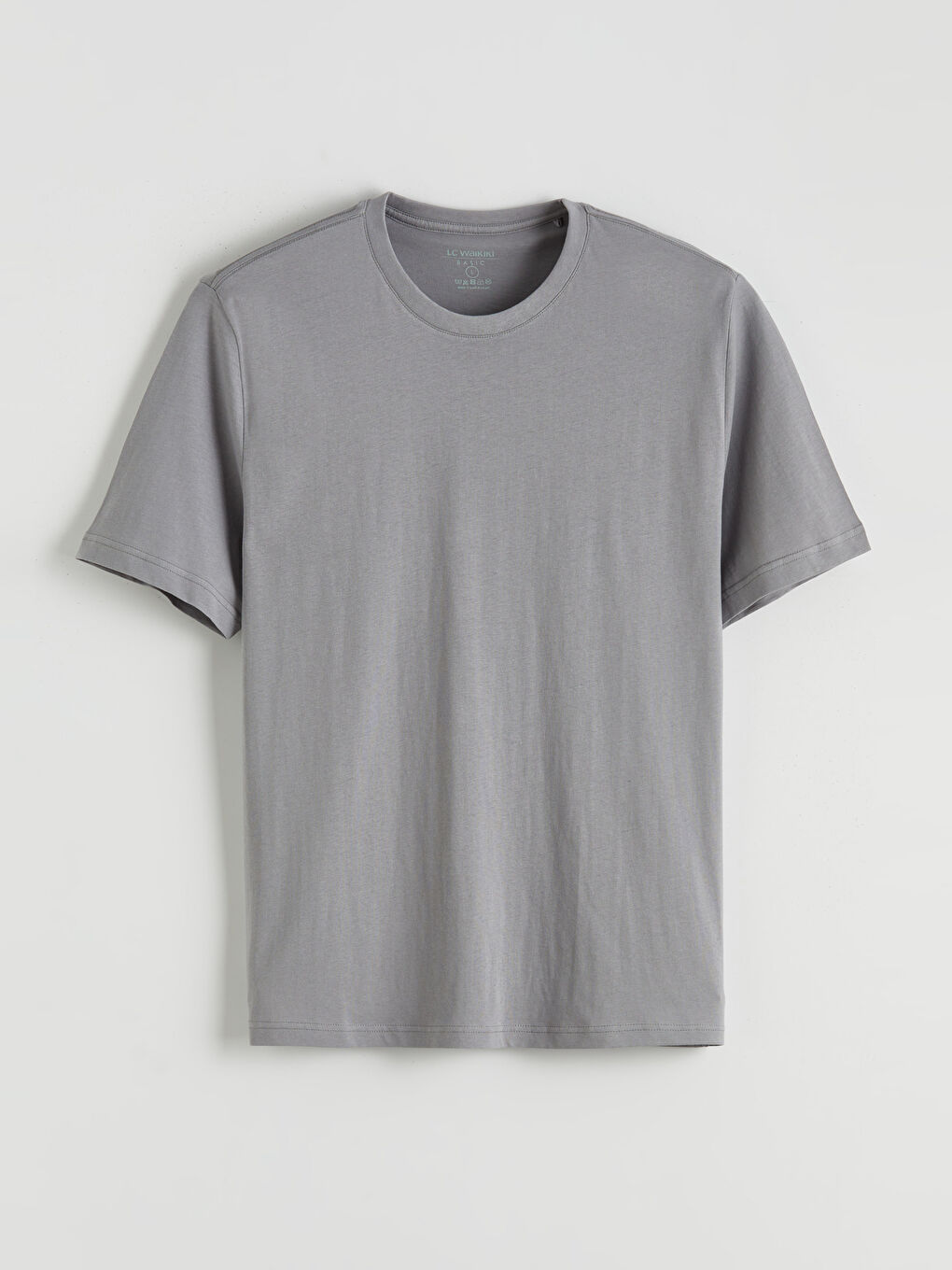 Gri Bisiklet Yaka Penye Erkek Tişört-4