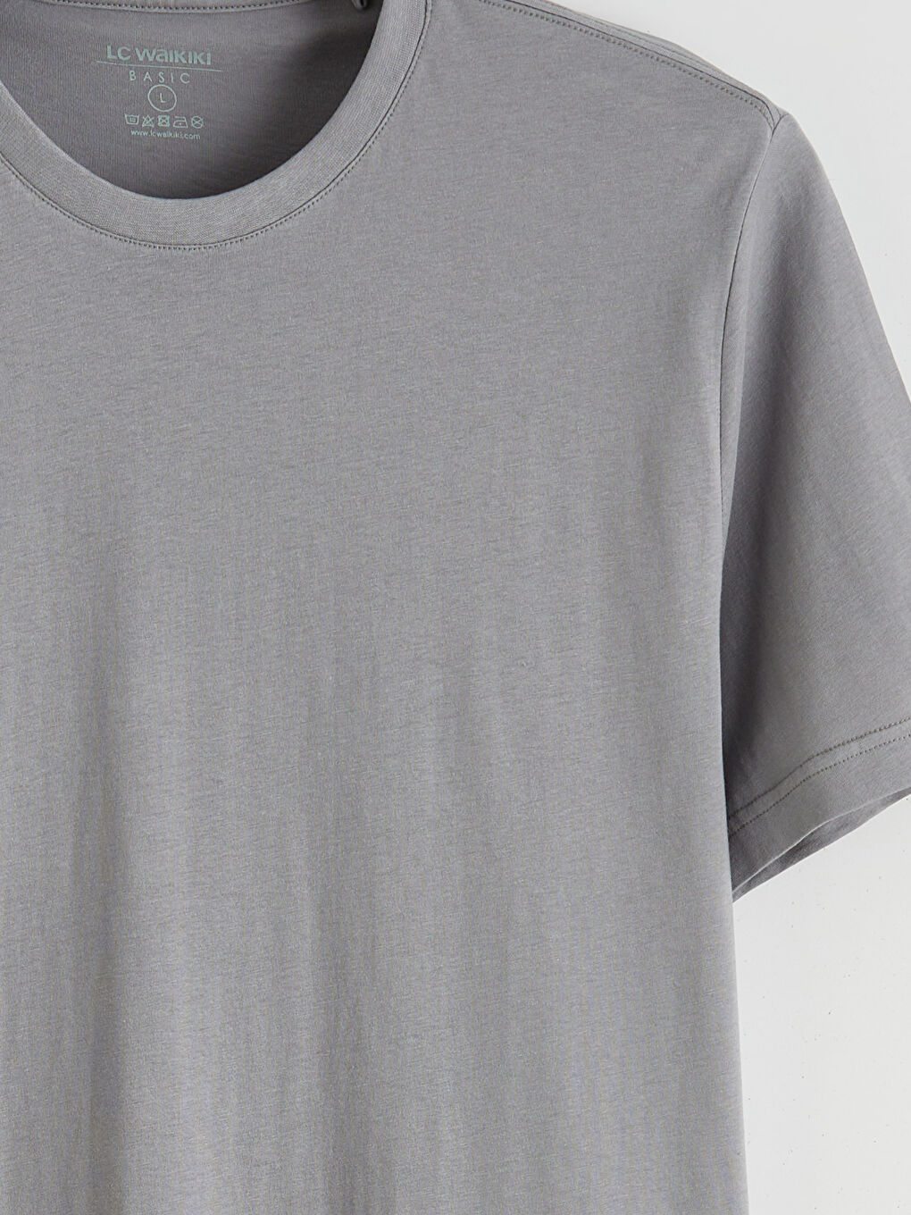 Gri Bisiklet Yaka Penye Erkek Tişört-5