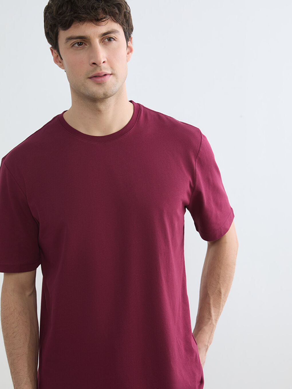 Bordo Bisiklet Yaka Penye Erkek Tişört-1