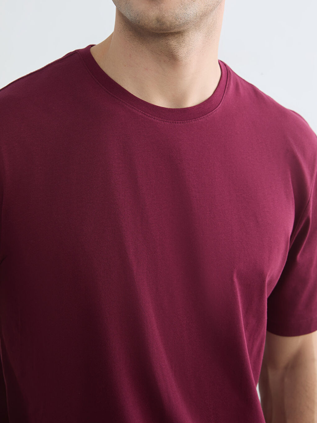 Bordo Bisiklet Yaka Penye Erkek Tişört-3