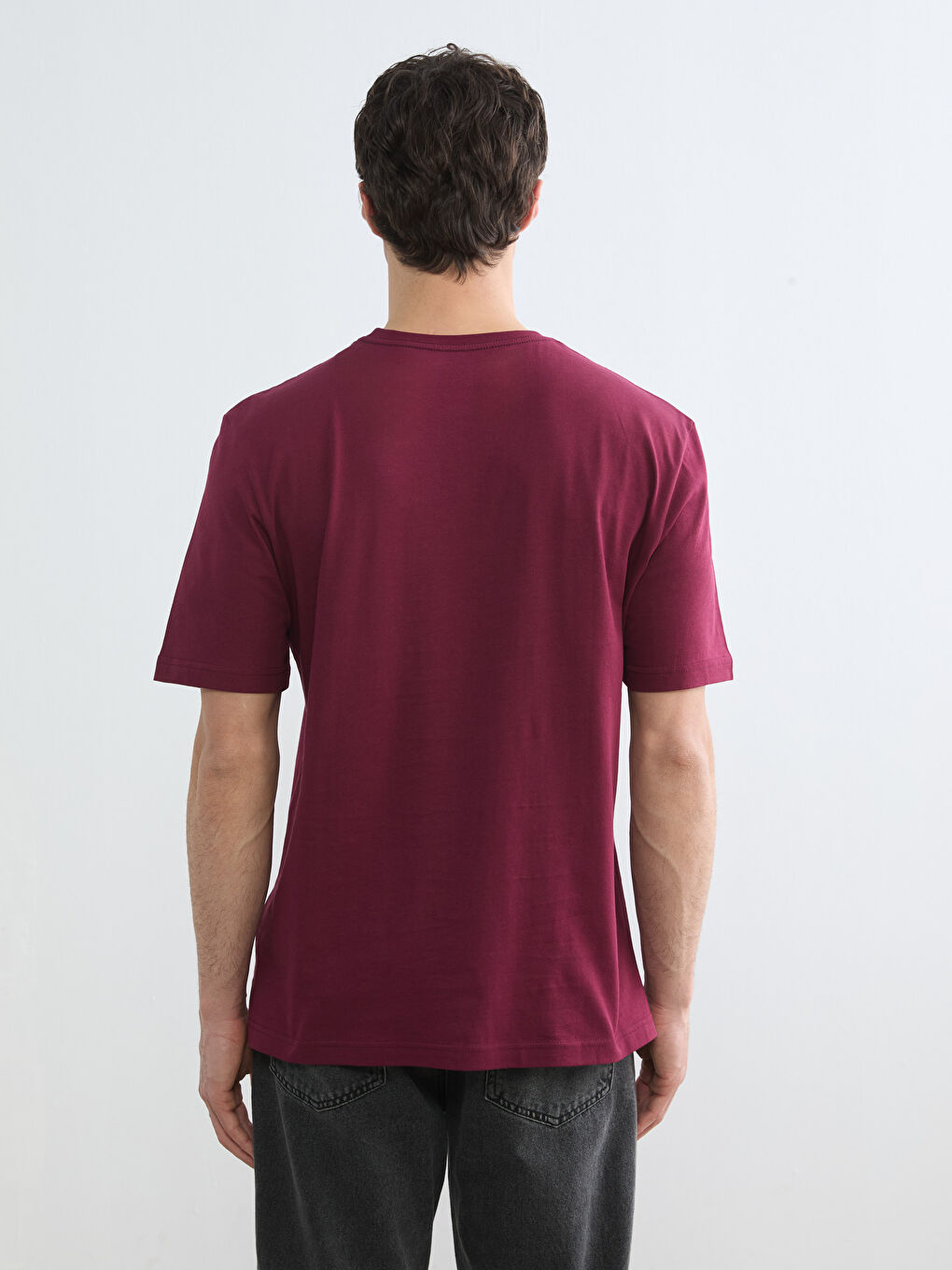 Bordo Bisiklet Yaka Penye Erkek Tişört-4