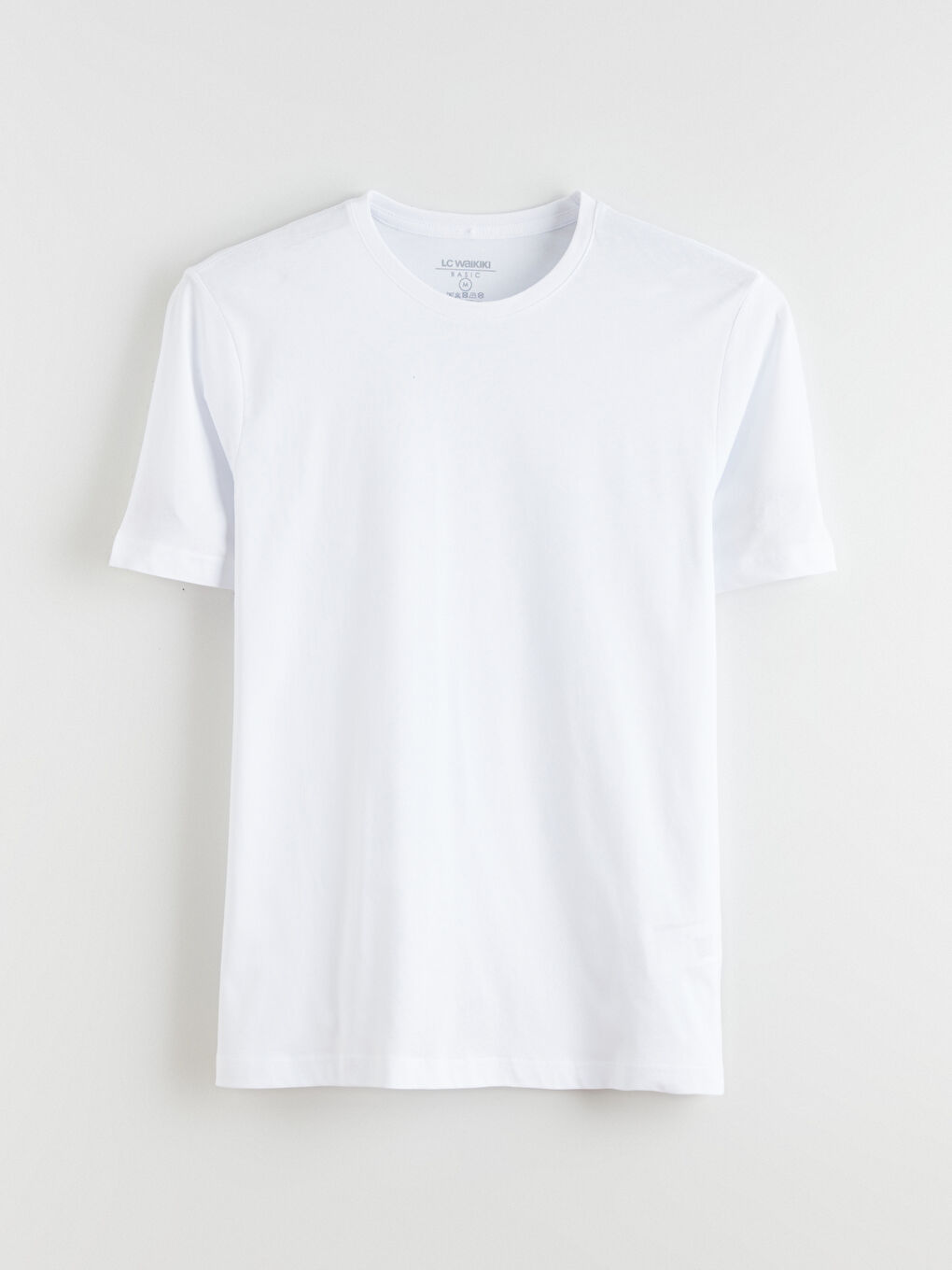 Beyaz Bisiklet Yaka Penye Erkek Tişört-4