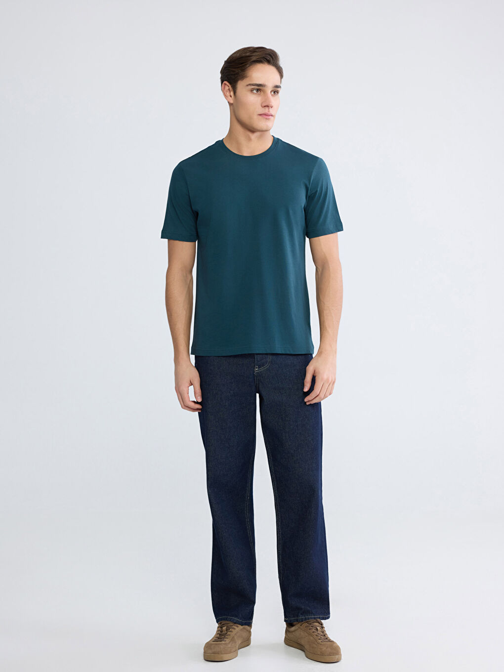 Petrol Bisiklet Yaka Penye Erkek Tişört-1