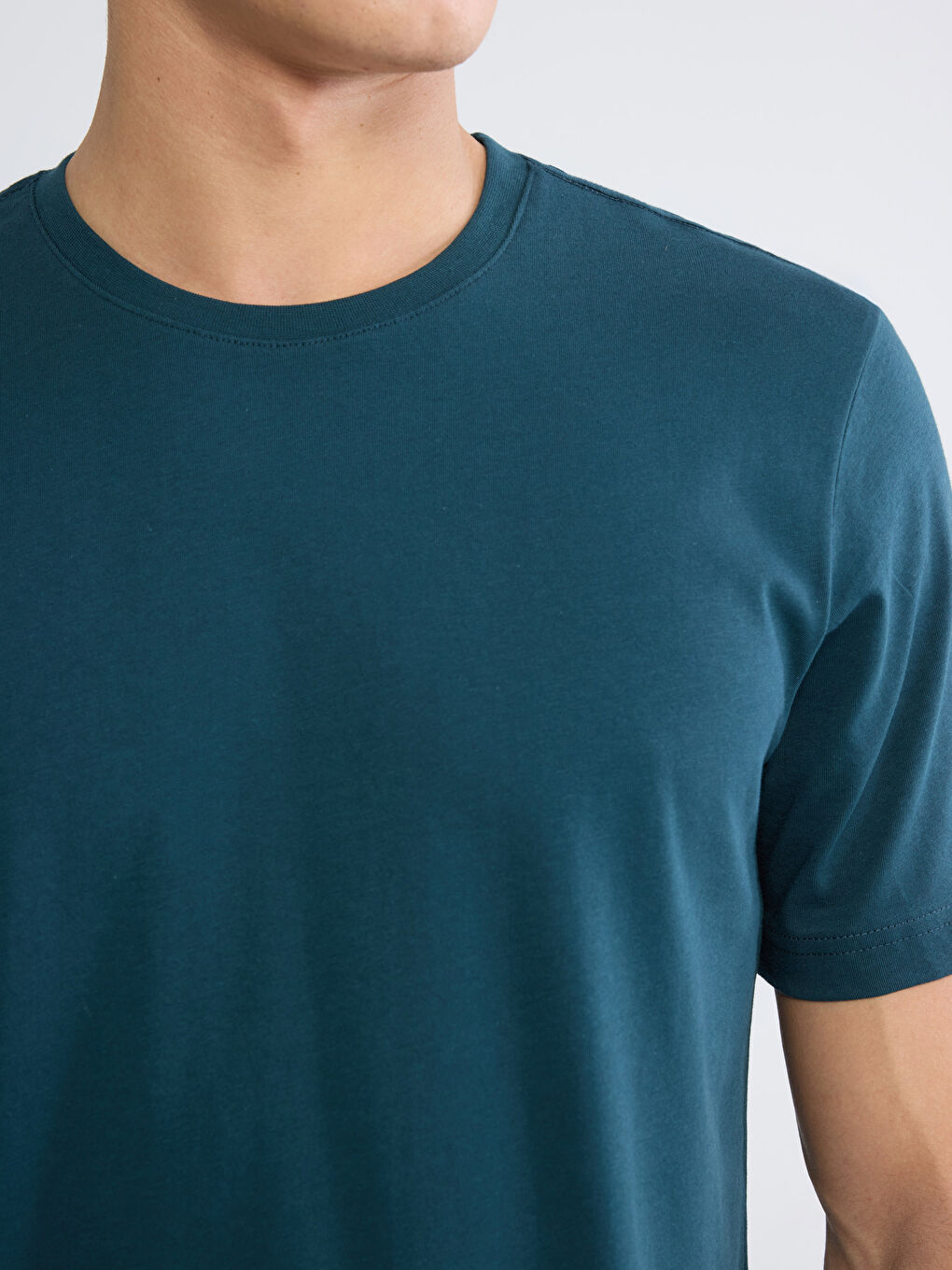 Petrol Bisiklet Yaka Penye Erkek Tişört-2