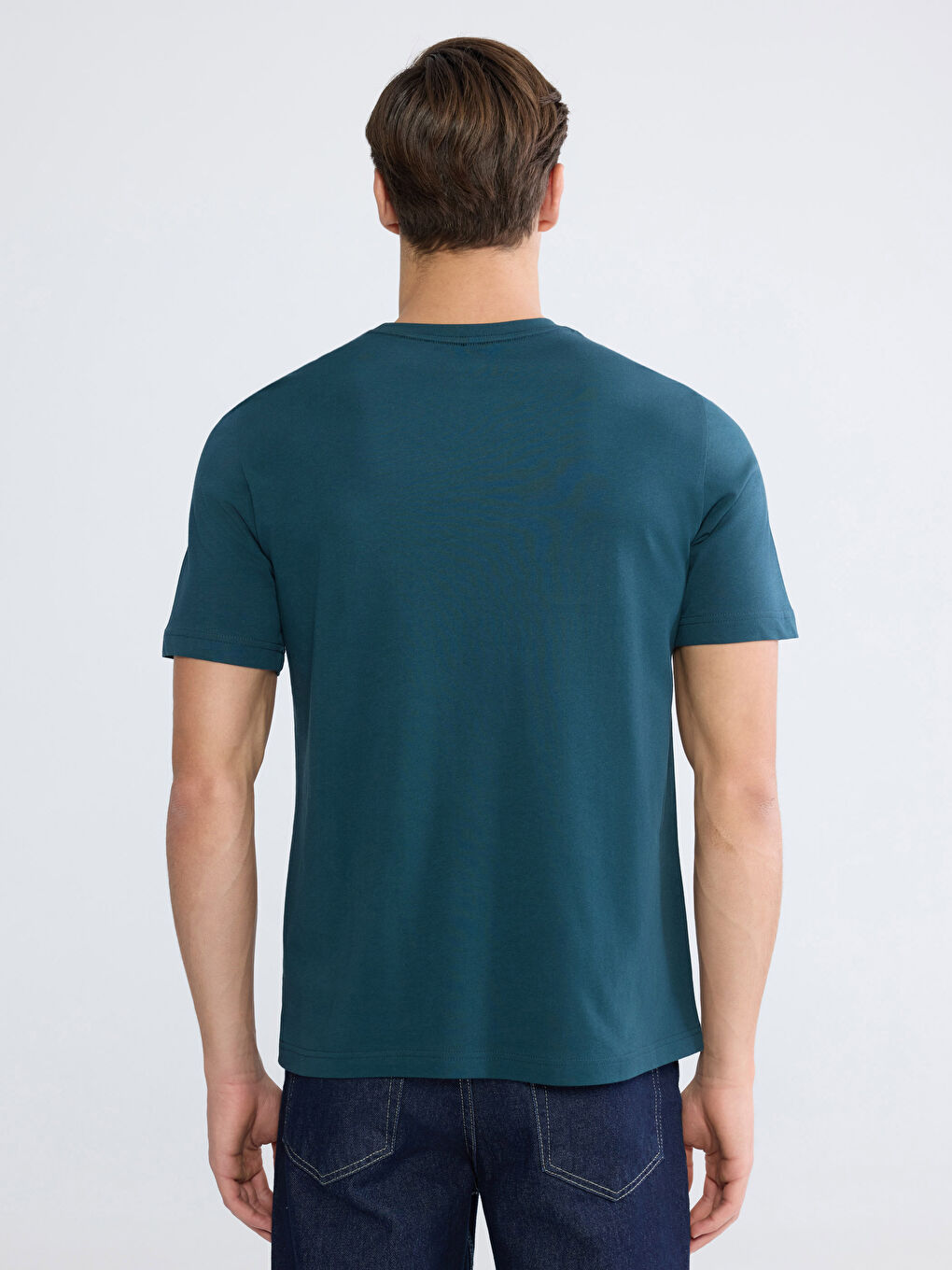 Petrol Bisiklet Yaka Penye Erkek Tişört-3