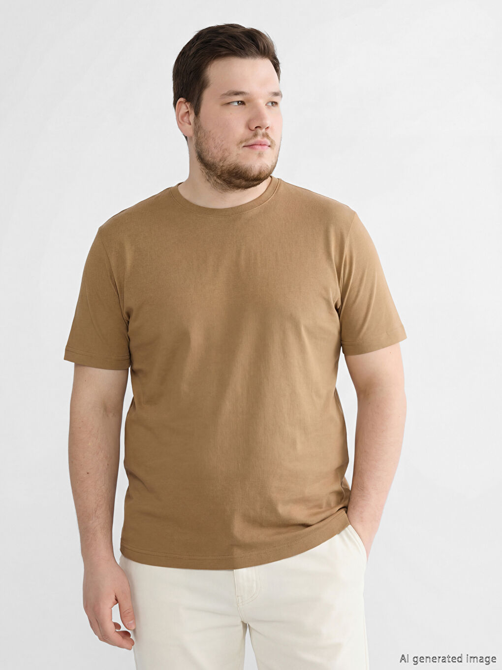 Kahverengi Bisiklet Yaka Penye Erkek Tişört-1