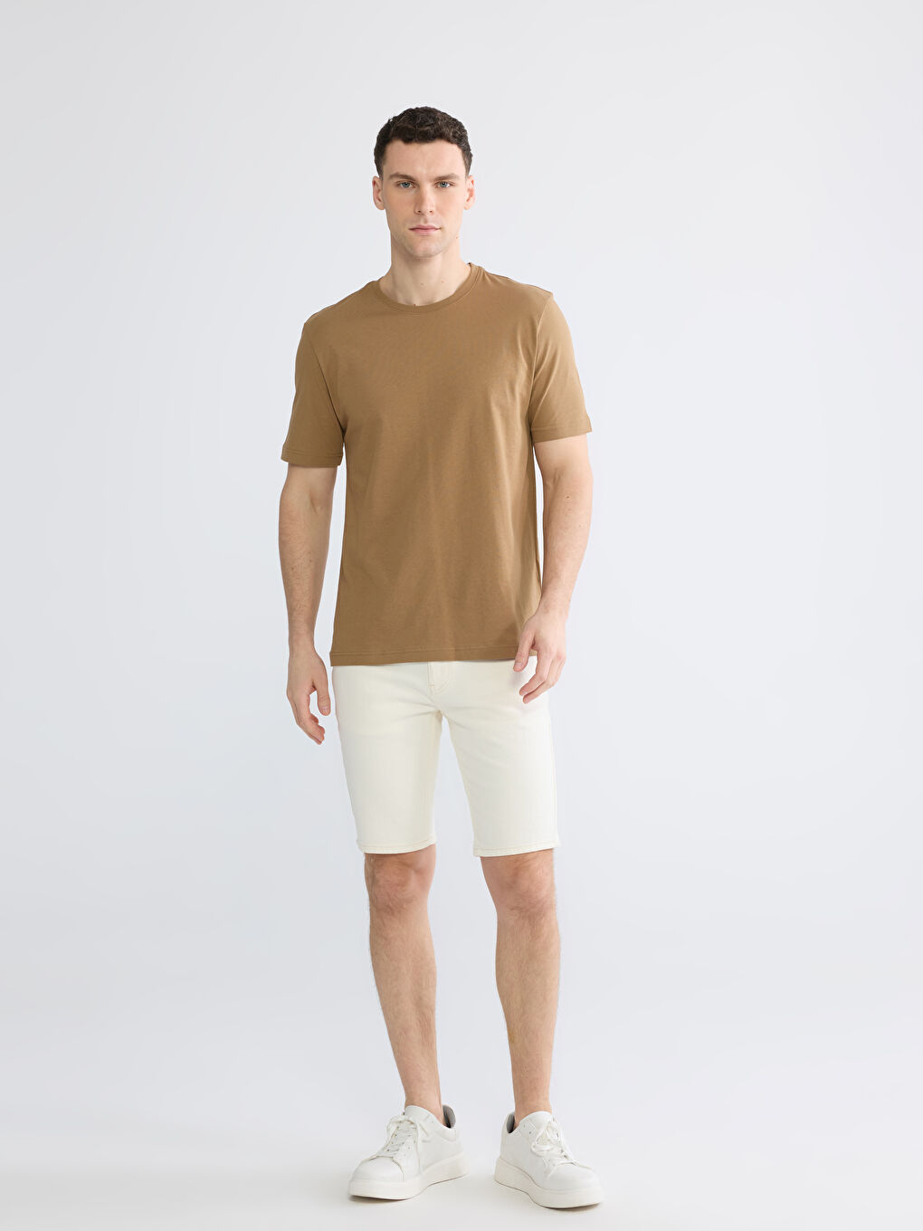 Kahverengi Bisiklet Yaka Penye Erkek Tişört-2