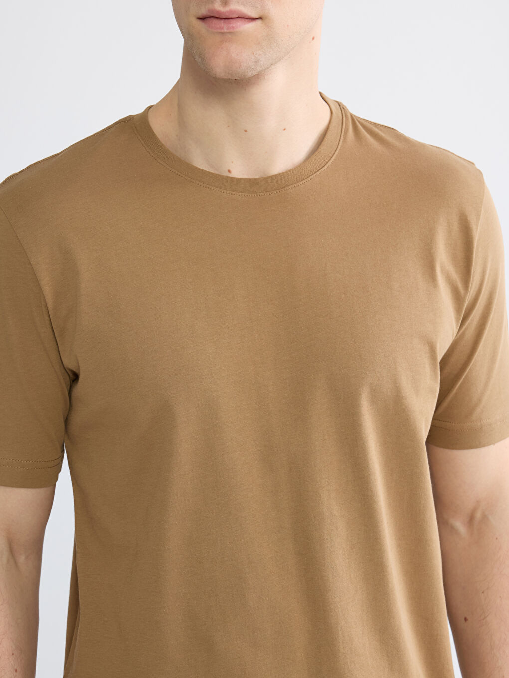 Kahverengi Bisiklet Yaka Penye Erkek Tişört-3