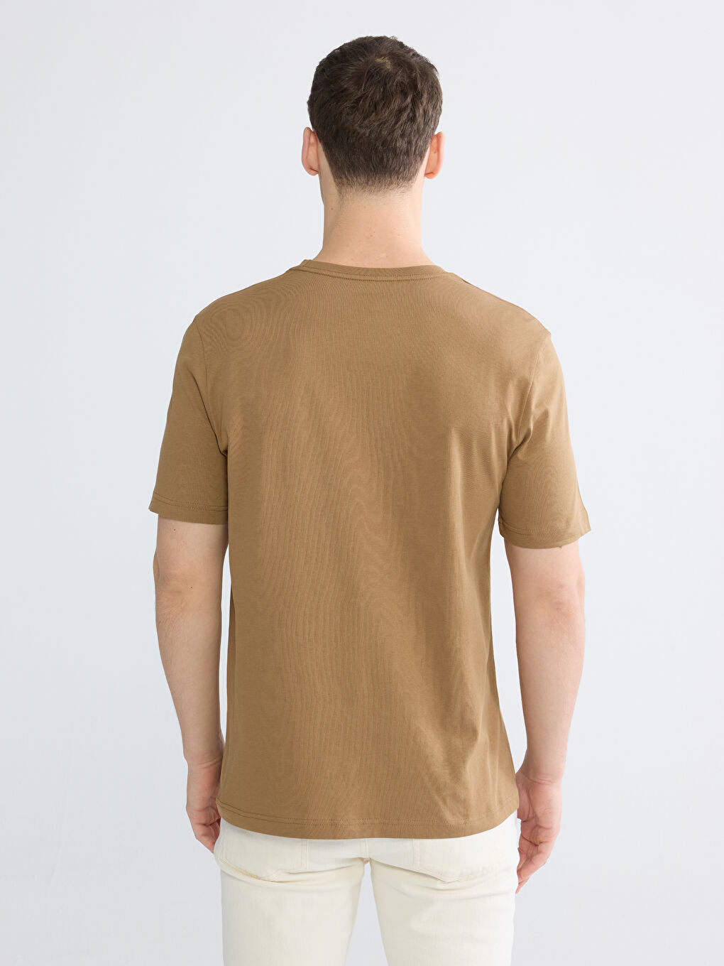 Kahverengi Bisiklet Yaka Penye Erkek Tişört-4