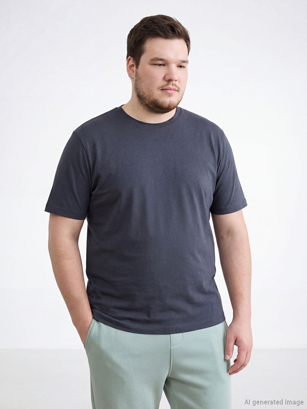 Antrasit Bisiklet Yaka Erkek Penye Tişört-1