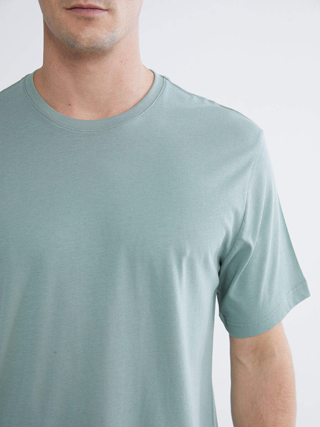 Yeşil Bisiklet Yaka Penye Erkek Tişört-2