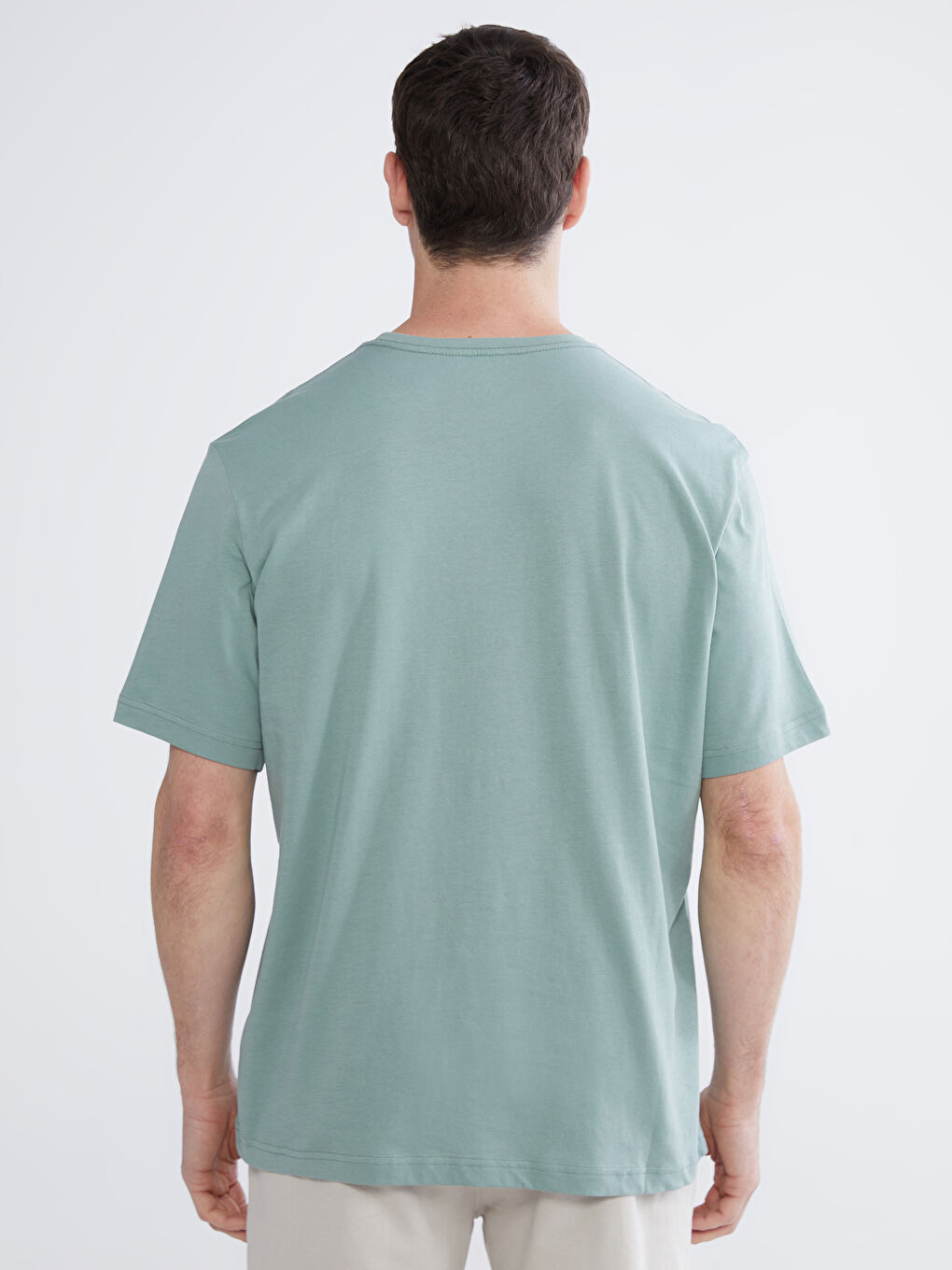 Yeşil Bisiklet Yaka Penye Erkek Tişört-3