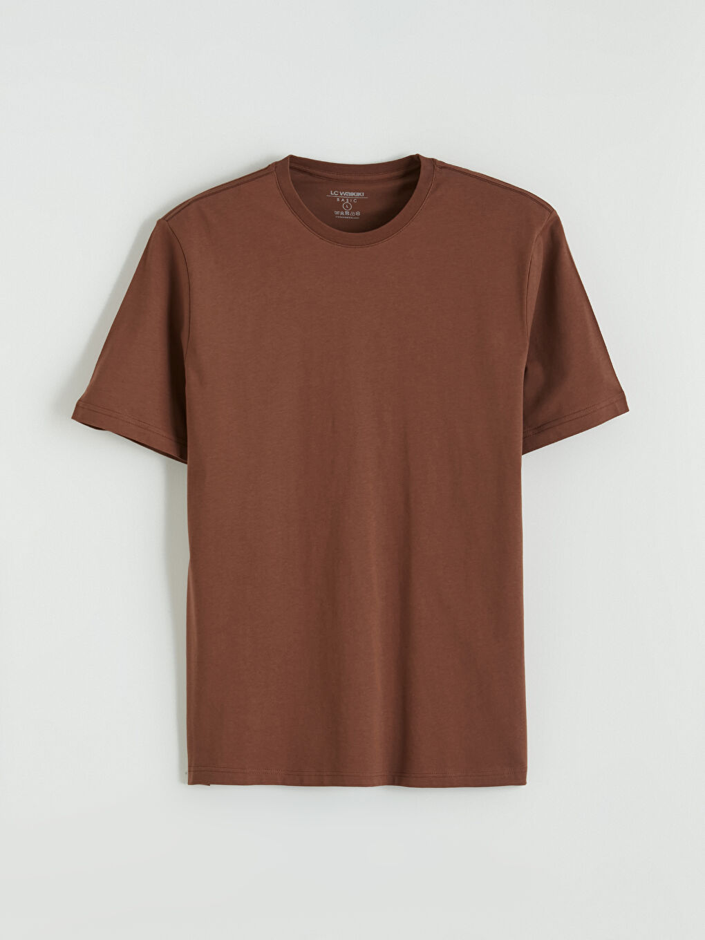 Kahverengi %100 Pamuk Regular Fit Basic Tişört-5