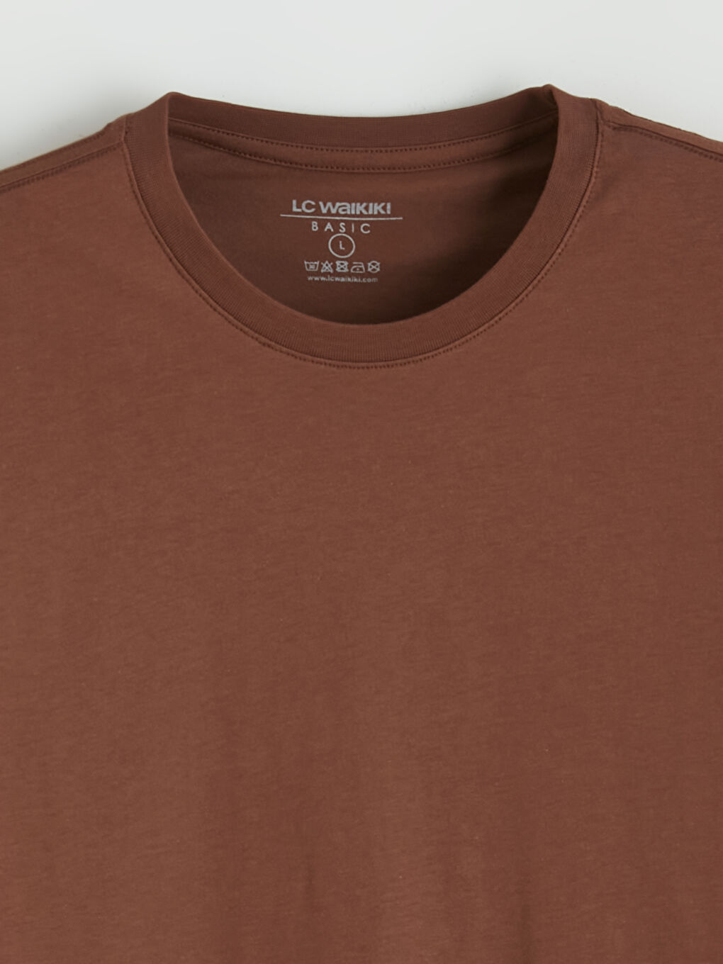 Kahverengi %100 Pamuk Regular Fit Basic Tişört-6